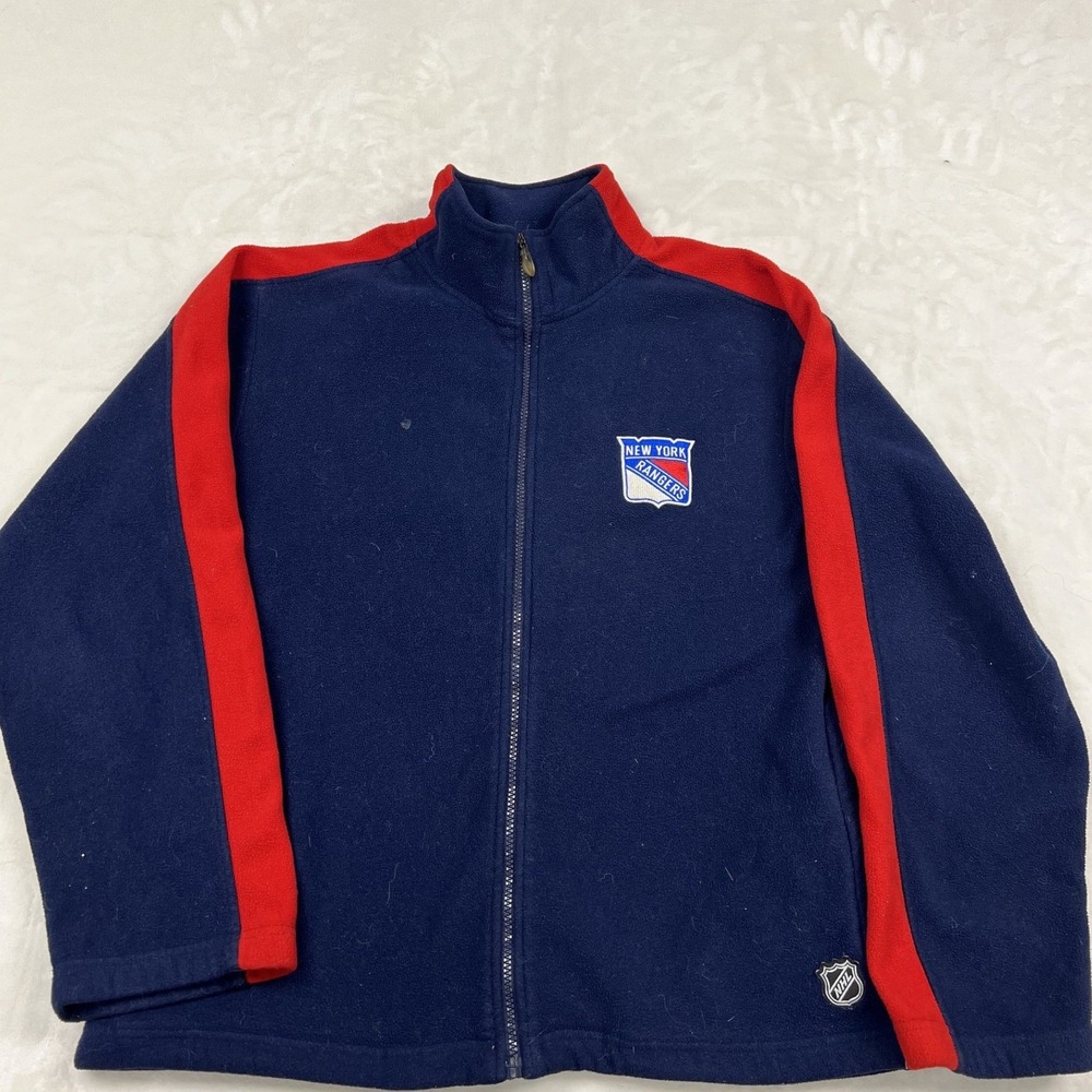 NHL New York Rangers Fleece Jacket Mens S Blue Red Full Zip Embroidered Logo